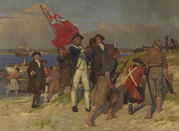 Captain James Cook lands at Botany Bay in Australia, April 29th, by E. Phillips Fox (1865-1915), painted in 1902, National Gallery of Victoria.